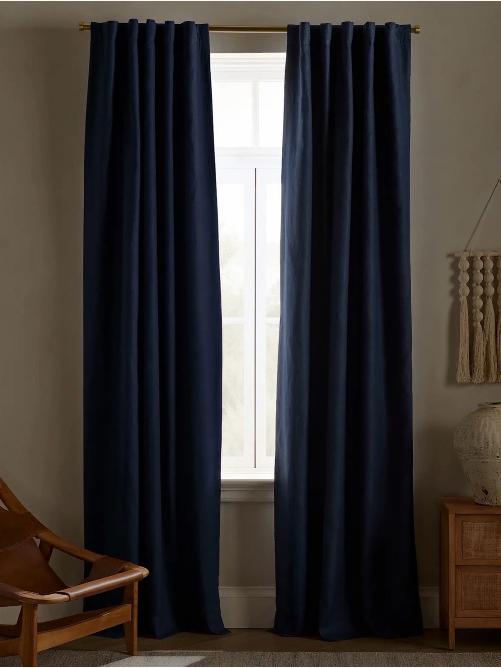 Quince Navy True Blackout Linen Curtain - 48” x 84” - NWOT - one panel